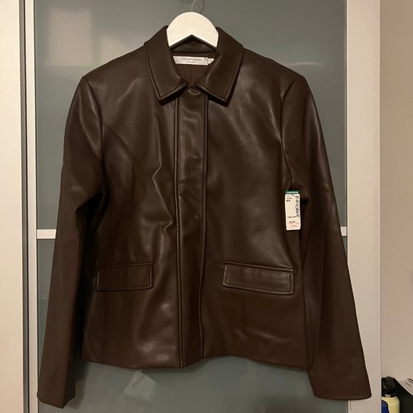 Contemporaine by Simons - Shirt-Collar Faux-Leather Jacket - Brown - Picture 2 of 7